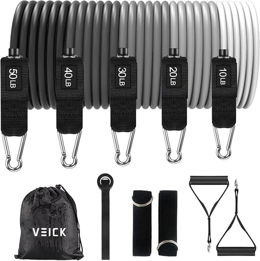 VEICK Resistance Bands with Handles, Ankle Straps, Door Anchor | Accredited Lab Certified, 100% Natural Latex, Cushioned Handles, Versatile for Yoga, Pilates, Strength, Home Gym