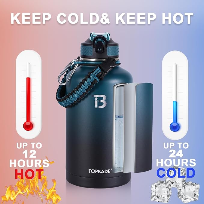 TOPBADE 32oz Insulated Water Bottle with Straw Lid & Spout Lid & Paracord Handle, Stainless Steel Water Bottle Wide Mouth, Double Wall for Women Men Gym Fitness Outdoor