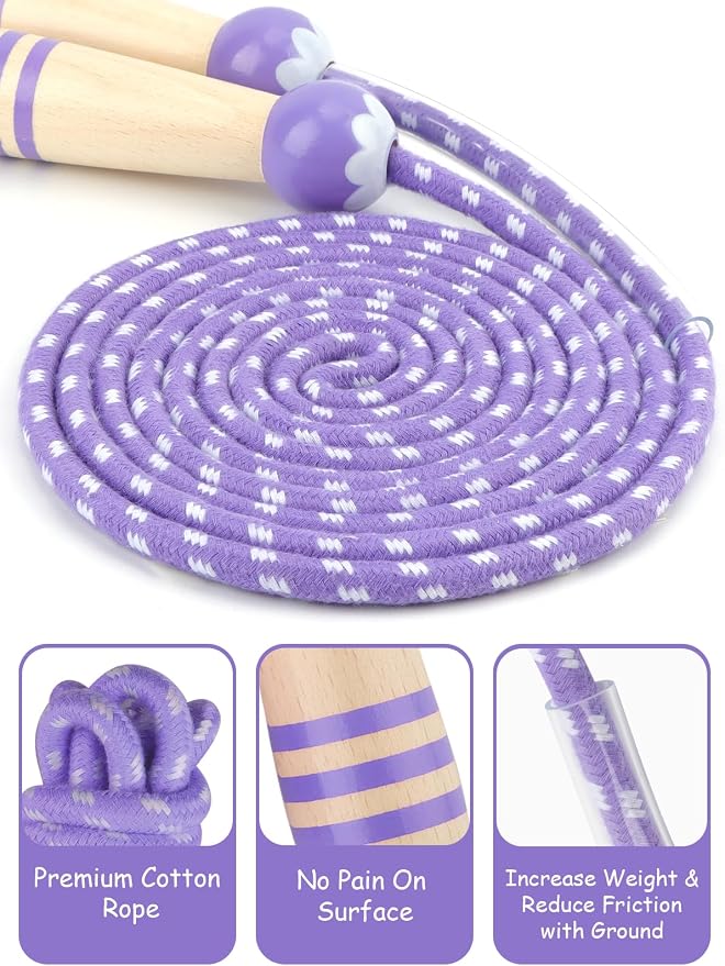 Jump Rope for Kids, Lorvain Adjustable Skipping Rope | Kids Jump Ropes with Wooden Handle for Girls Boys, Weighted Jumping Ropes for Fitness Workout Exercise Outdoor Fun Activity