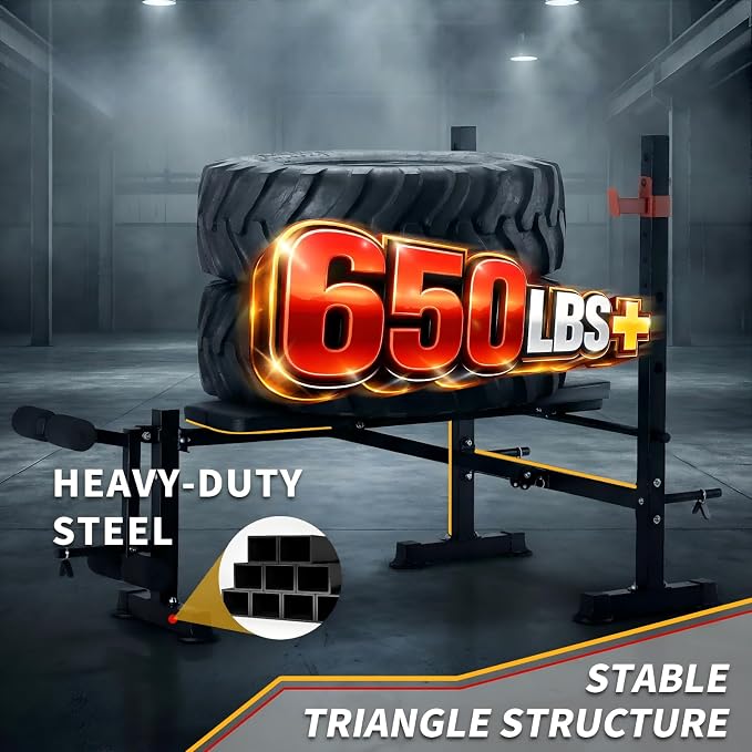 Adjustable Weight Bench, Foldable Bench Press Set with Leg Extension and Curl, 650 LBS Heavy Duty Full Body Strength Training Bench for Home Gym, Black & Red