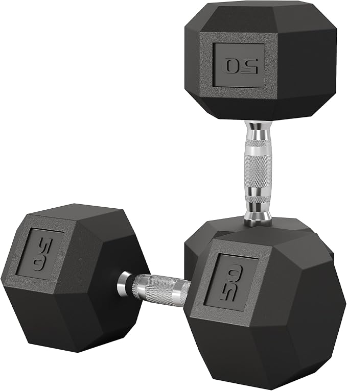 Garvee 5-50 LB Hex Dumbbell Set of 2, Hand Weights Dumbbells Pair | With Cast Iron Core, Rubber Encased Coating and Textured Carbon Steel Handle for Home Gym Strength Training