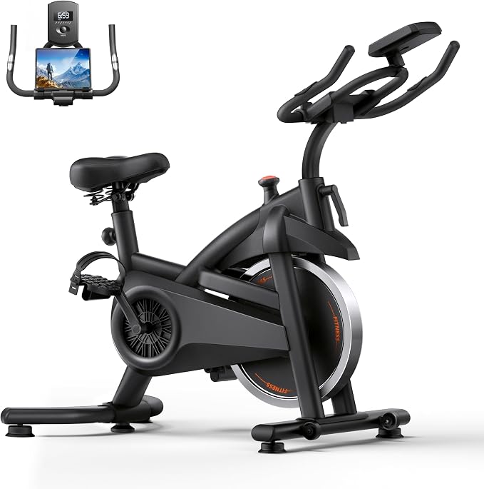 CURSOR FITNESS Exercise Bike, Stationary Bikes for Home with Brake Pad | Low Noise Indoor Bike for Home with Exclusive App, Workout Bike with Tablet Mount for Weight Loss, 300 lb Weight Capacity