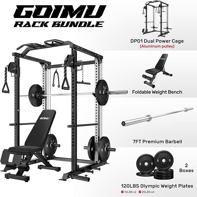 DP01 Power Cage, 2000LBS Squat Rack with Cable Crossover and Dual Independent Pulley System, Full Cage for Full Body Training, Power Rack with More Training Attachments for Home Gym