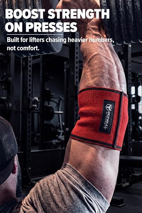 Iron Bull Strength Compression Elbow Sleeves for Lifting (Red, 12.5") - Maximum Compression for Bigger Bench Press PRs