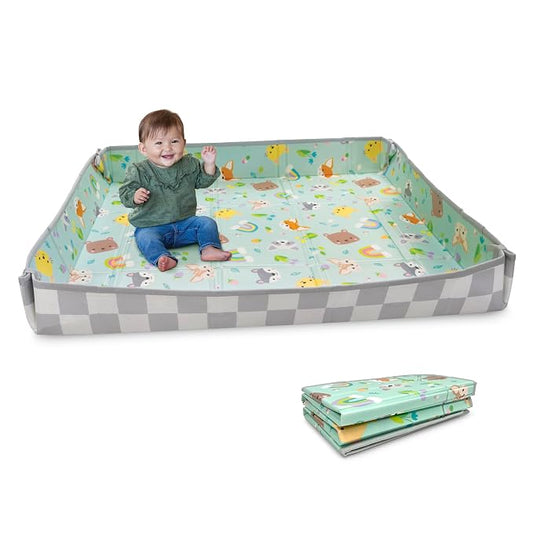 Infantino Foldable Foam Play Mat Reversible 57x57 in, Animals | Reversible design with two sides to play, Lightweight & portable, Water-resistant & wipeable, Folds flat for easy storage