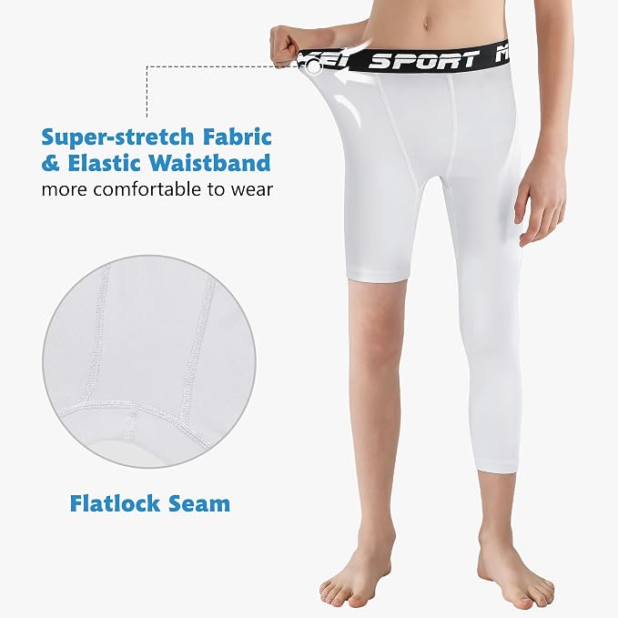 MIVEI One Leg Compression Tights Youth Boys Basketball Leg Sleeve | Kids Compression Pants Girls' Single Leg Tights 3/4 Leggings for Baseball Softball Soccer Running Football, Sports Base Layer
