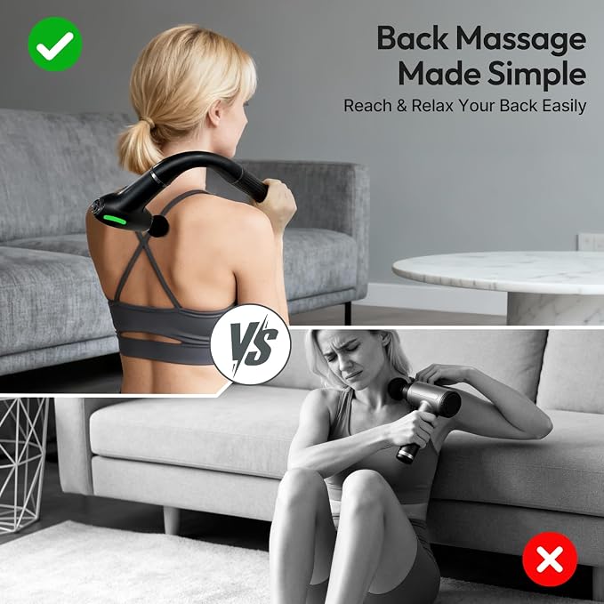 2-in-1 Detachable Massage Gun - Deep Tissue with Extension Handle, Back & Neck Pain Relief, Handheld Percussion Massager for Shoulder, Leg, Waist