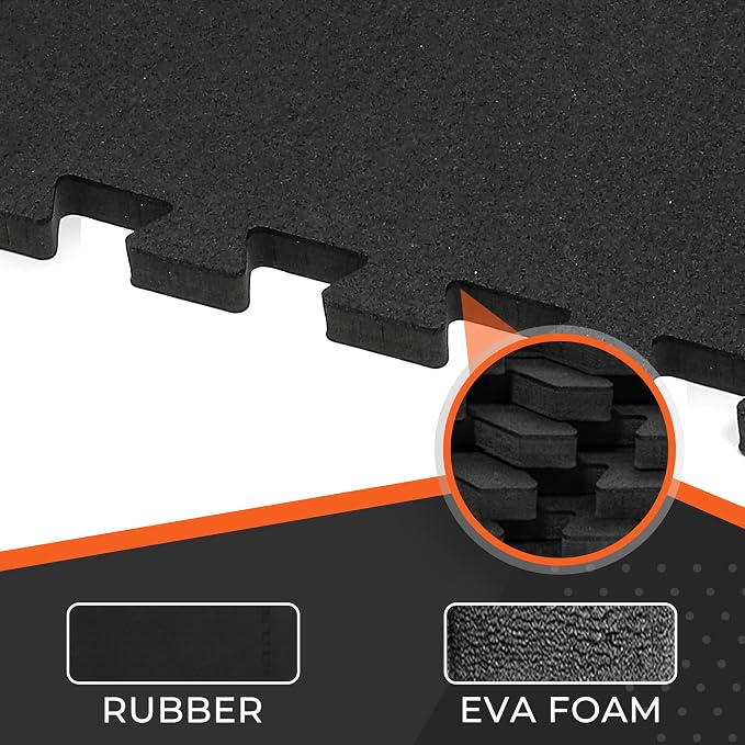 SUPERJARE 0.4'' Thick 36 Pcs 144 Sq Ft Rubber Top Exercise Equipment Mats, High Density EVA Foam Mats with Rubber Top, Interlocking Gym Flooring for Home Gym, Protective Workout Mat, Black