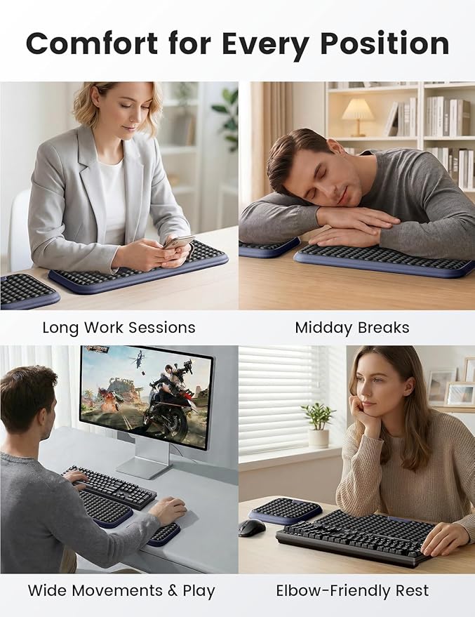 Vaydeer Extra Large Wrist Rest Set for Keyboard and Mouse, Computer Ergonomic Wrist Support, Armrest Elbow Pad Mouse Rest, Typing Pain Relief Soft Memory Foam Desk Cushion for Office Work Gaming