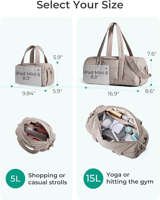BAGSMART Reiki Gym Bag for Women Puffy Yoga Mat Travel Weekender Duffle Bag | Lint-Resistant Lining, Wet-Dry Pocket & Anti-Slip Mat Loop, Ultra-Light, Roomy for Workout Gear, Water Bottle, Travel, Sports