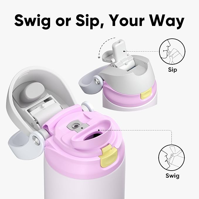 ENCOOL Leakproof Insulated Water Bottle with Straw Dual-Sip Water Bottle Bag-Safe Design for Work, Commute & Gym – Keeps Drinks Cold All Day, 18 oz, Lemonade Pink
