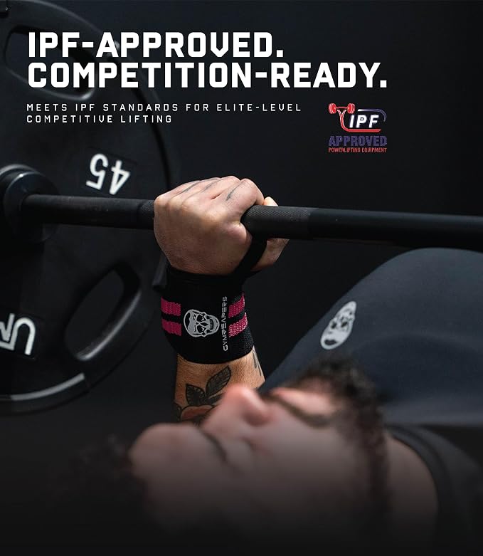 Gymreapers Weightlifting Wrist Wraps (IPF Approved) Professional Quality Wrist Support with Heavy Duty Thumb Loop - Best Wrap for Powerlifting Competition, Strength Training, Bodybuilding