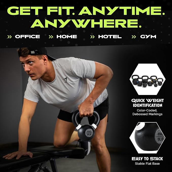 Rage Fitness Single Cast Iron Kettlebell | Powder Coated - Wide Handle Weights for Core & Glute Workouts; Swings, Squats, Deadlifts; Strength, Endurance & Flexibility for Men & Women