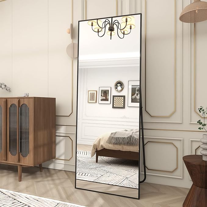 BEAUTYPEAK Full Length Mirror 64"x21" Floor Mirrors | Nano Glass, Standing Rectangle Mirrors Body Dressing Wall-Mounted for Living Room, Bedroom, Black