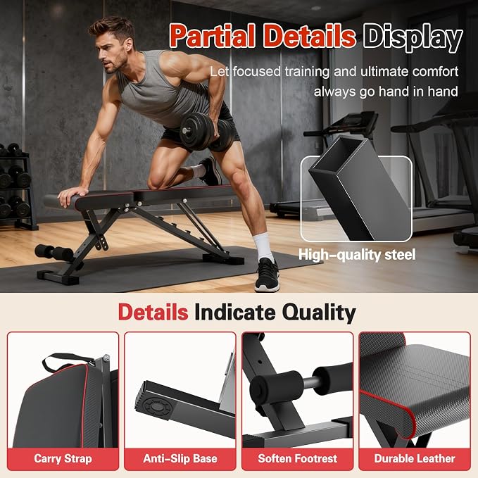 ALSO GO Adjustable Weight Bench, Workout Benches with Leg Extension, Foldable Incline Decline Bench Press, Roman Chair, Full Body Strength Training Equipment for Home Gym