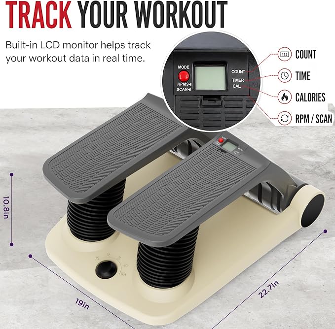 Air Stepper Machine with Resistance Bands | Adjustable Air Resistance Mini Stepper, LCD Monitor, Low Impact Cardio Workout Equipment for Home Gym, 300 lb Capacity