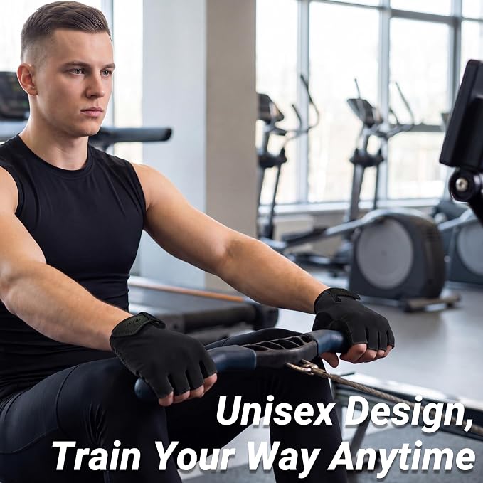 Workout Gloves for Women Men, Full Palm Silicone Grip, Padded Half Finger Gloves for Gym, Weight Lifting, Cycling