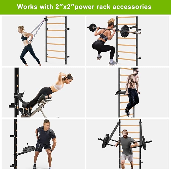 Kipika Gymnastic Stall Bar - 2"x2" Swedish Ladder with 1" Hole, Wall Mounted Pull-up Bar Ladder Suspension Trainer, Solid Wood Grips Gymnastics Training Bar for Home, Wall Gym, School