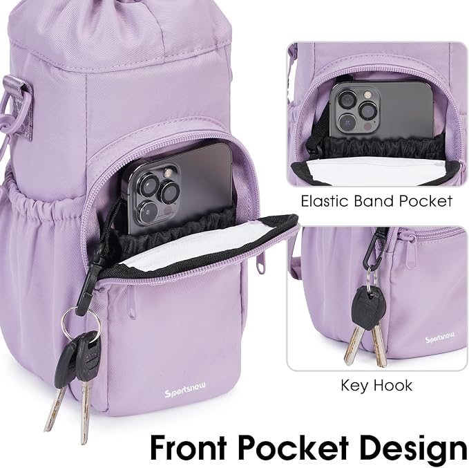 sportsnew 40oz Insulated Crossbody Water Bottle Bag Gym Hiking Phone Pocket | Water-resistant Lining, Padded Strap, Top Handle, Drawstring, Phone Pocket, Elastic Slots, Built-In Key Clip for Gym Walking