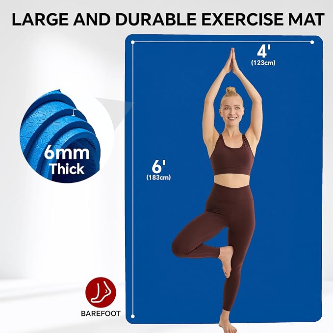 Stepwaver Extra Large Yoga Mat 6'x4'(1/3" & 1/4" Thick), Non-Slip, Ultra Durable, Wide Workout Mat, Wide Exercise Mats for Home Workouts, Yoga, Pilates, Stretching (Barefoot Exercise)