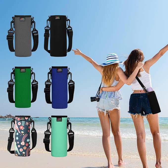 Nuovoware Water Bottle Carrier, 750ml, Charcoal Gray‌ | Portable Insulated Neoprene Sleeve, Adjustable Shoulder Strap, Fit Stainless Steel, Plastic Bottles, Small Size