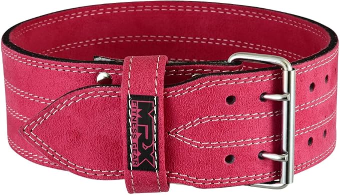 MRX Powerlifting Leather Belt 4" Wide 10mm Thickness Training Fitness Back Support Bodybuilding Belts with Steel 2 Prong Buckle
