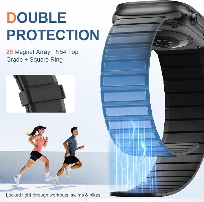 SNBLK Magnetic Band Compatible with Apple Watch Bands for Men 44mm 45mm 46mm 49mm 42mm 41mm 40mm 38mm Women, Secure Silicone Sport Loop Magnet Strap for iWatch Ultra 3 2 1 SE Series 11 10 9 8 7 6 5 4