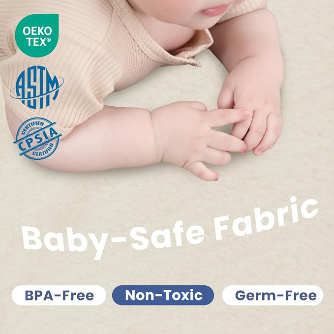 Huloo Sleep Ultra Soft Baby Play Mat for Floor, 1.3" Thick Elasti-Foam 65x50 Play Mat for Playpen,Water-Repellent Coral Velvet for Tummy Time, Non-Slip Backing,Safe for Toddlers & Infants（Cream）
