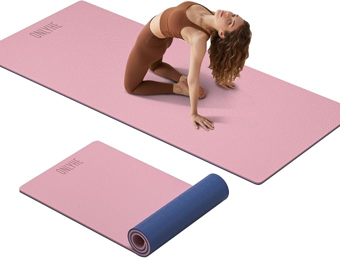 Extra Thick 12mm TPE Exercise Yoga Mat with Strap, 72"L x 24.8"W Non-slip Workout Mat for gymnastics, Pilates, Home, Workout, Gym Floor Fitness