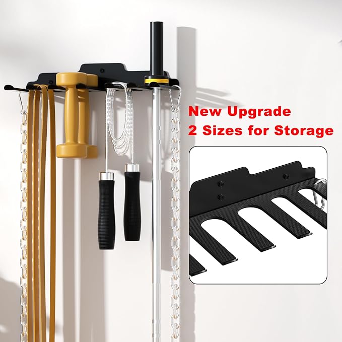 JNIHEEP Olympic Barbell Hanger,Garage Gym Bar Wall Rack,Vertical Barbell Mount Rack,Black Powder Coated,Space Saving Commercial or Home Gym Accessory,Holds Under 33mm Bar Size
