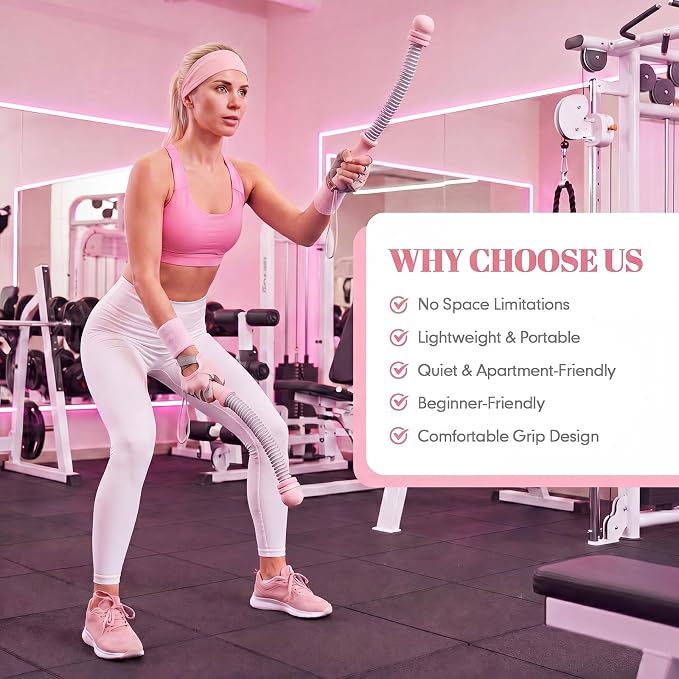 8pcs Ropeless Battle Rope Workout Kit for Women with Resistance Springs, Pink Adjustable Weighted Home Gym Equipment, Includes Gloves, Towel, Headband, Wristbands, Storage Bag & Gift Box