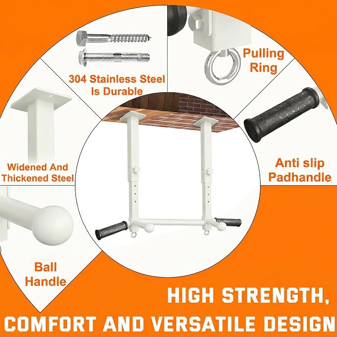 Ceiling Mount Pull Up Bar for Garage/Basement/Rafter - Heavy Duty 800LBS Adjustable Height Multi-Grip Chin Up Bar,Ceiling Joist/Beam