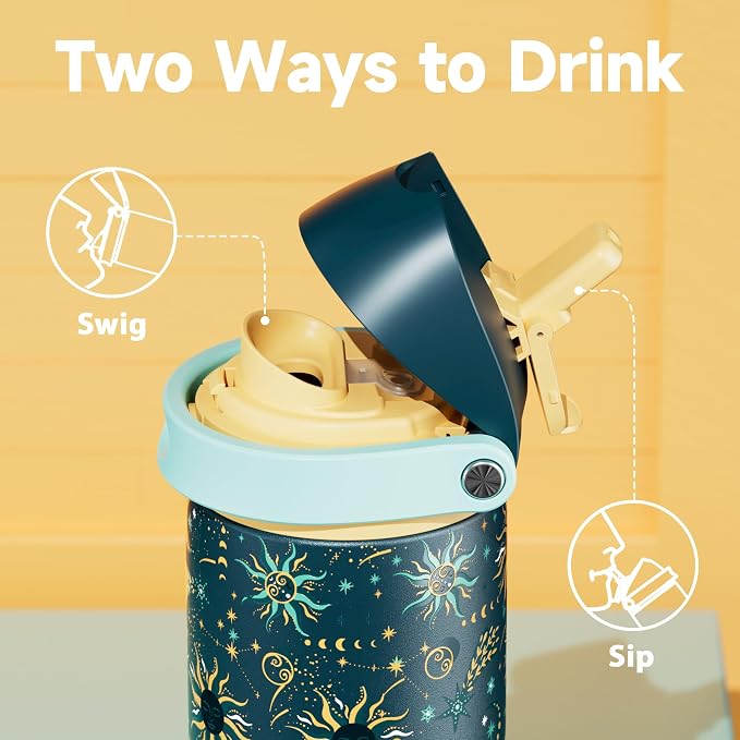 24 oz Insulated Water Bottle with Straw: Meoky Stainless Steel Metal Water Bottle with 2-in-1 Lid - Leak Proof, Cold for 24 Hours, Protective Silicone Base, BPA-Free for Sports Travel Car, Tarot