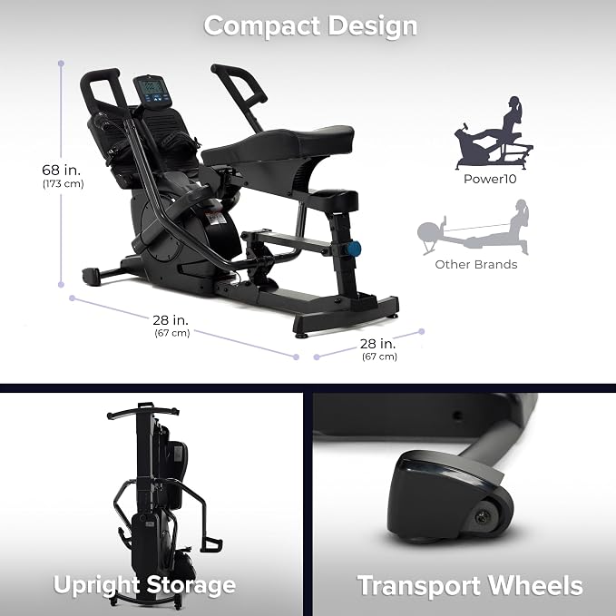 Teeter Power10 Rower with 2-Way Magnetic Resistance Elliptical Motion - Indoor Rowing Machine w/HRM Connectivity, Teeter Move App - Free Classes & Coaching