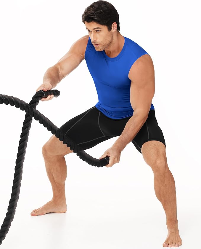 Men's Compression Shirt Sleeveless Athletic Workout Tank Tops Quick Dry Muscle Undershirts for Gym Running