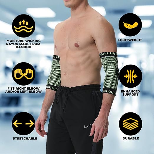 NeoTech Care Elbow Support Brace - Breathable - Men, Women, Right or Left (Green Color, Size M, 1 Pair)