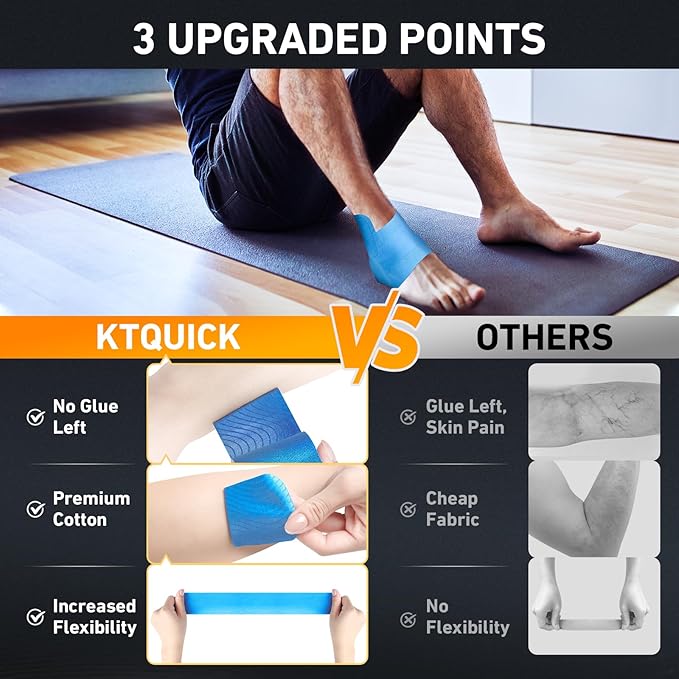 KTQUICK Precut Kinesiology Tape for Ankle,12PCS,20% Stronger Adhesive,Blue | Ankle Support Tape with Premium Cotton, Breathable, Waterproof, Latex-Free Athletic Tape for Running, Training & Hiking