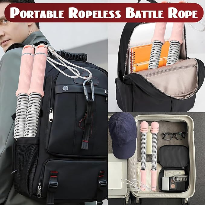 Ropeless Battle Ropes for Home Gym-PortableCordless Training Rope Fitness Equipment for Men & Women,Weighted WorkoutRopes for HIIT,Versatile Exercise Equipment for Home and Travel Exercise (Pink)