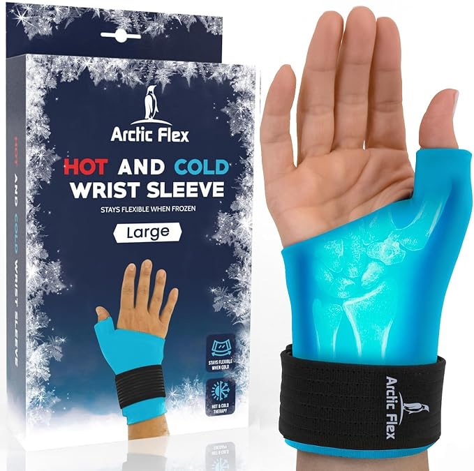 Arctic Flex Wrist & Thumb Ice Pack Wrap - Extra Strength Hot & Cold Therapy | Reusable Hand Freeze Sleeve - for Arthritis, Carpal Tunnel, Surgery, & Pain Relief (Fits Left & Right)