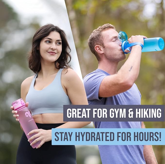 Embrava Sports Water Bottle 32oz - Fast Flow Flip Top Lid - BPA & BPS Free Leakproof Reusable - Lightweight Non-Toxic Tritan Plastic 1 Liter - Gym Hiking Office School Travel