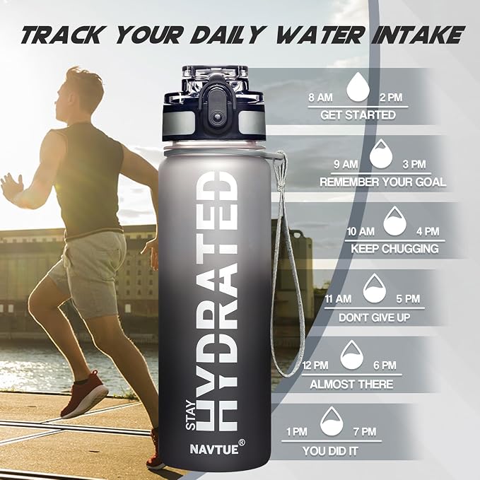Water Bottle 32 oz Motivational Time Marker Tritan Bottle | BPA-free Tritan water bottle with time marker leakproof Lightweight portable Easy Clean Brush for Gym, Travel, School, Office