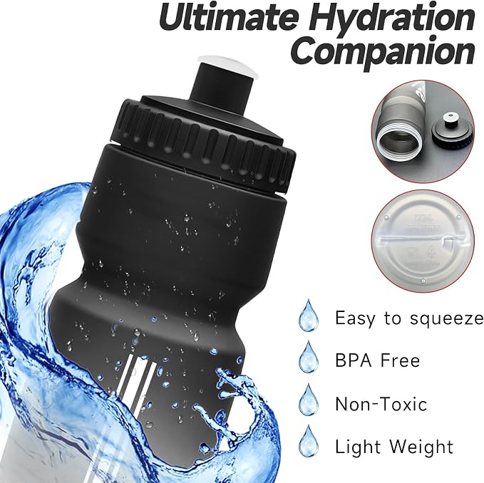 Bike Water Bottle Holder with 24 Oz Bottle, Durable Leak-Proof, BPA Free | Capacity Scale w/Pull Top Lid,Reusable Fit for Mountain/Road Cycling Accessories