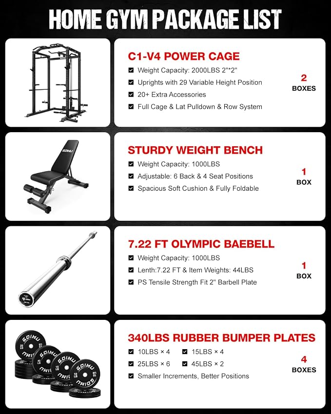 C1-V4 Power Cage, 2000LBS Squat Rack with LAT Pulldown, Multi-Function Weight Cage Strength Training Machine, Workout Cage with More Attachments for Home Gym Garage