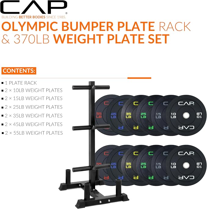 CAP 2-inch Olympic Bumper Plate Weight Set | 100-370 lbs | Multiple Colors | Storage Rack Optional