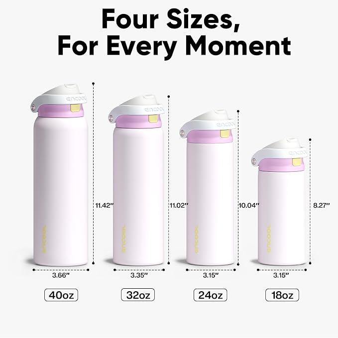 ENCOOL Leakproof Insulated Water Bottle with Straw Dual-Sip Water Bottle Bag-Safe Design for Work, Commute & Gym – Keeps Drinks Cold All Day, 18 oz, Lemonade Pink