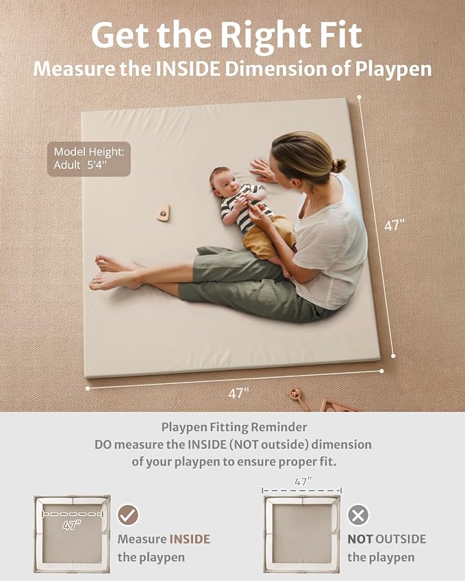 Blissful Diary Vegan Leather Baby Play Mat, 47''x47'', Beige | thick cushion, safe and soft fabric, waterproof and wip clean, indoor use, non-slip bottom, stylish mordern decor