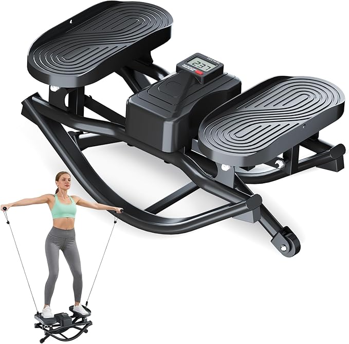 Rock Stepper for Exercise at Home, Low-Impact Side to Side Rocking Stair Stepper with Resistance Bands, Full Body Home Fitness Workout Equipment, 330LBS Weight Capacity