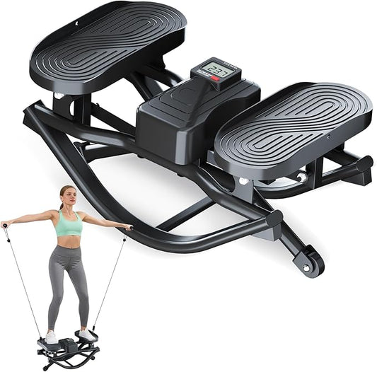 Rock Stepper for Exercise at Home, Low-Impact Side to Side Rocking Stair Stepper with Resistance Bands, Full Body Home Fitness Workout Equipment, 330LBS Weight Capacity