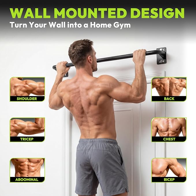 HANDBODE Wall Mounted Pull Up Bar for Doorway, 52''/36'' Chin Up Bar | 500 lb Capacity, Thickened Steel Construction, Joist Mounted