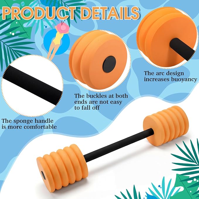 Soulchen Long Aquatic Exercise Dumbbells Pool Exercise Foam Water Weights Dumbbell Aquatic Pool Barbells with High Density EVA Foam for Swim Water Aerobics Workouts Loss
